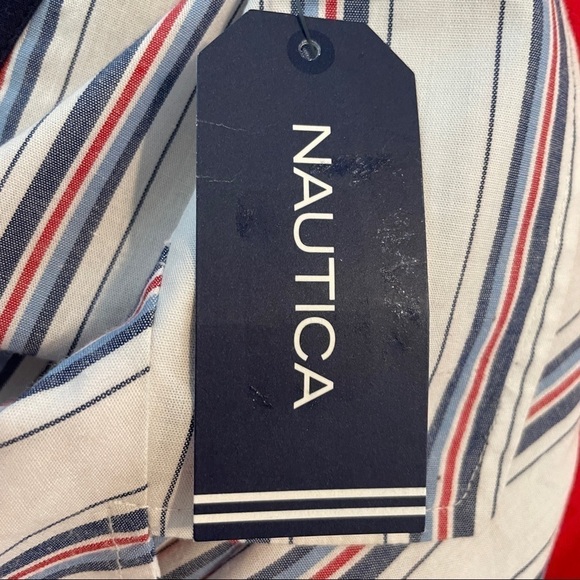 NWT: Nautica Short Sleeve Striped Sleep/Pajama Button Down Cotton Shirt - Picture 7 of 9